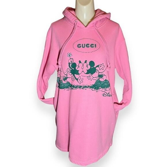 Gucci+Disney Mickey Mouse Minnie Pink  Sweatshirt Hoodie Dress with Pockets - Picture 4 of 16